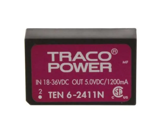 63-7805-66　TRACOPOWER TEN 6N 6W Isolated DC-DC Converter Through Hole, Voltage in 18 → 36 V dc, Voltage out 5V dc　TEN 6-2411N