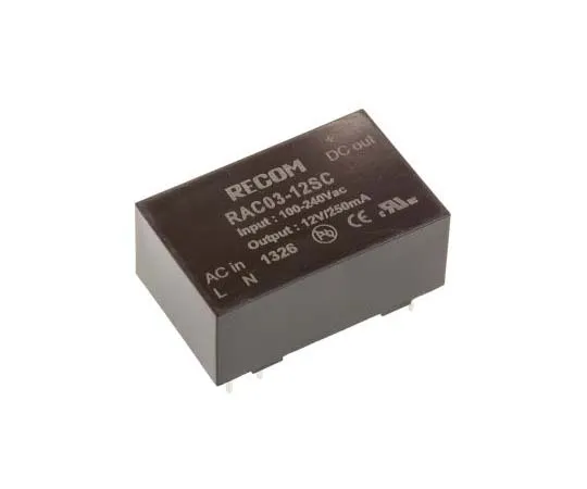 63-7783-57　Recom 3W 1 Output Embedded Switch Mode Power Supply SMPS, 250mA, 12V dc Encapsulated　RAC03-12SC