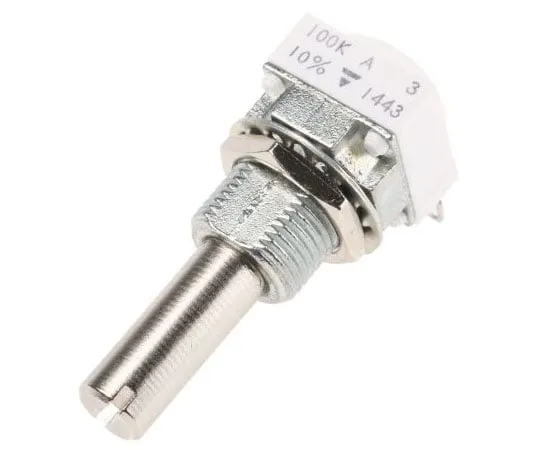 63-7986-87　Vishay 1 Gang Rotary Cermet Potentiometer with a 6 mm Dia. Shaft, 100kΩ, ±10%, 1W, Linear P11S1V0FLSY00104KA　P11S1V0FLSY00104KA