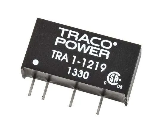 63-7772-61　TRACOPOWER TRA 1 1W Isolated DC-DC Converter Through Hole, Voltage in 10.8 → 13.2 V dc, Voltage out 9V dc　TRA 1-1219
