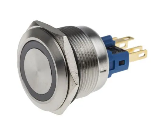 63-8015-30　RS Single Pole Double Throw (SPDT) Momentary Yellow LED Push Button Switch, IP65, IP67, 22 (Dia.)mm, Panel Mount, 250V　811-8562
