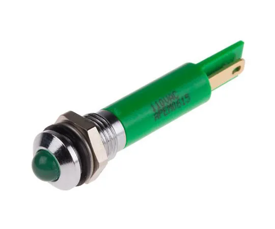 63-8040-42　RS PRO Green Indicator, 110 V ac, 8mm Mounting Hole Size, Solder Lug Termination, IP67　846-2702