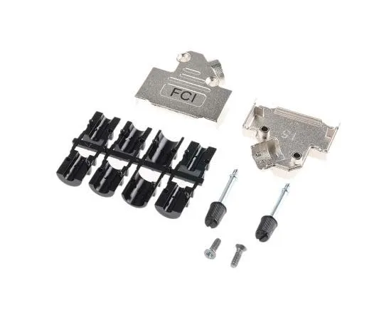 63-7784-16　Amphenol FCI 8655MHR Series Die Cast Zinc Angled D-sub Connector Backshell, 15 Way, Strain Relief　8655MHRA1501KLF