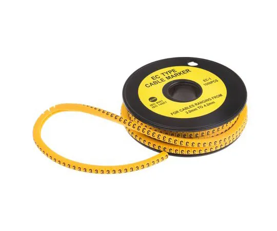 63-8015-53　RS Slide On Cable Marker, Pre-printed 3 Black on Yellow 3 → 4.2mm Dia. Range　812-0815