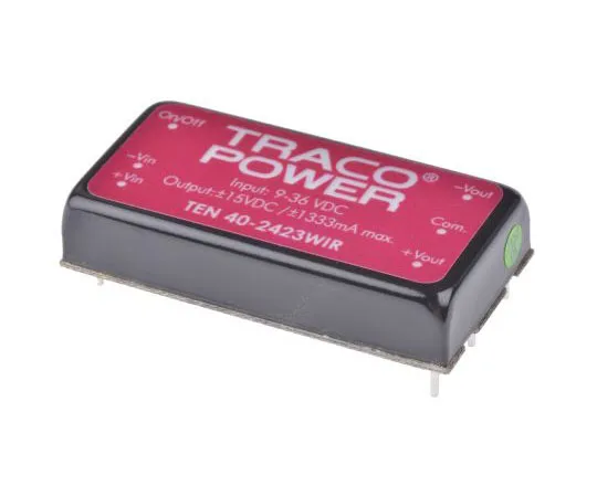 63-7956-78　TRACOPOWER TEN 40WIR 40W Isolated DC-DC Converter Through Hole, Voltage in 9 → 36 V dc, Voltage out ±15V dc　TEN 40-2423WIR