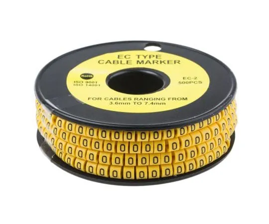 63-8015-69　RS Slide On Cable Marker, Pre-printed 0 Black on Yellow 3.6 → 7.4mm Dia. Range　812-0931