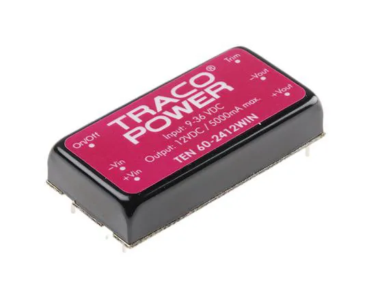 63-7982-06　TRACOPOWER TEN 60WIN 60W Isolated DC-DC Converter Through Hole, Voltage in 9 → 36 V dc, Voltage out 12V dc　TEN 60-2412WIN