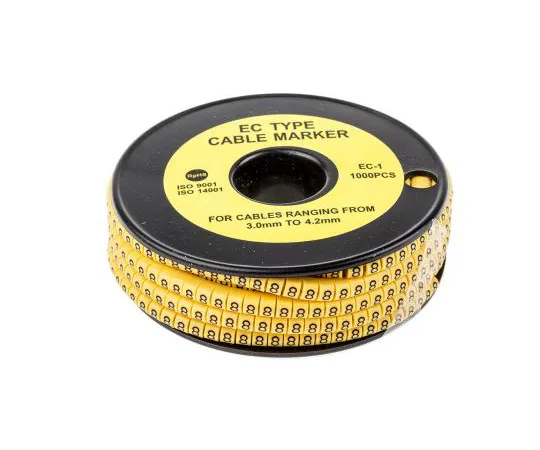63-8015-57　RS Slide On Cable Marker, Pre-printed 8 Black on Yellow 3 → 4.2mm Dia. Range　812-0828