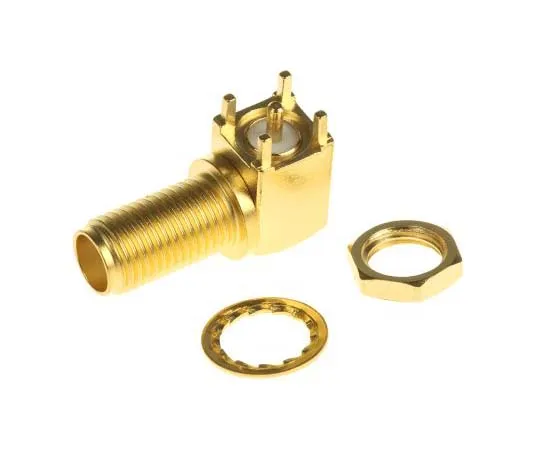 63-7780-07　Telegartner Right Angle 50Ω PCB Mount Bulkhead Fitting SMA Connector, Solder Termination　J01151A0821