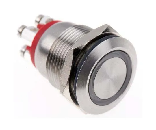 63-7769-07　Bulgin Single Pole Single Throw (SPST) Momentary Red LED Push Button Switch, IP66, 19.2 (Dia.)mm, Panel Mount, 24V dc　MPI002/TE/RD/24