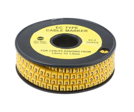 63-8015-74　RS Pro Slide On Cable Marker, Pre-printed 3 Black on Yellow 3.6 → 7.4mm Dia. Range　812-0947