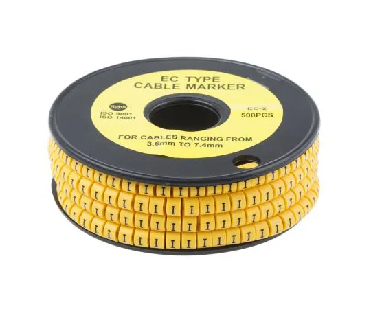 63-8015-86　RS PRO Slide On Cable Marker, Pre-printed I Black on Yellow 3.6 → 7.4mm Dia. Range　812-0997