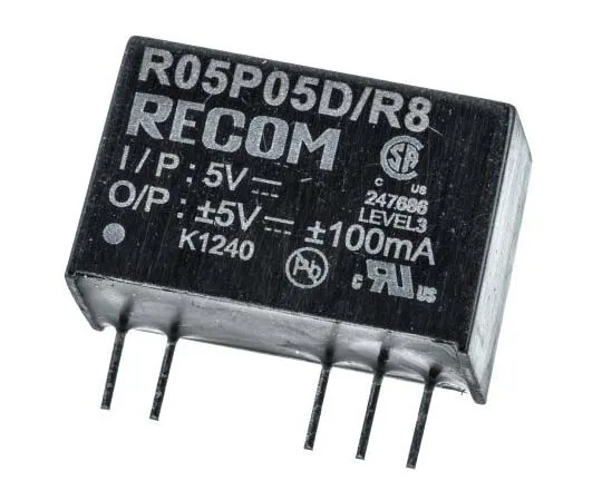 63-7772-37　Recom 1W Isolated DC-DC Converter Through Hole, Voltage in 4.5 → 5.5 V dc, Voltage out ±5V dc　R05P05D/R8