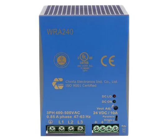 63-8021-81　Chinfa, WRA 240 DIN Rail Power Supply, 24V dc Output Voltage, 10A output current　WRA240-24