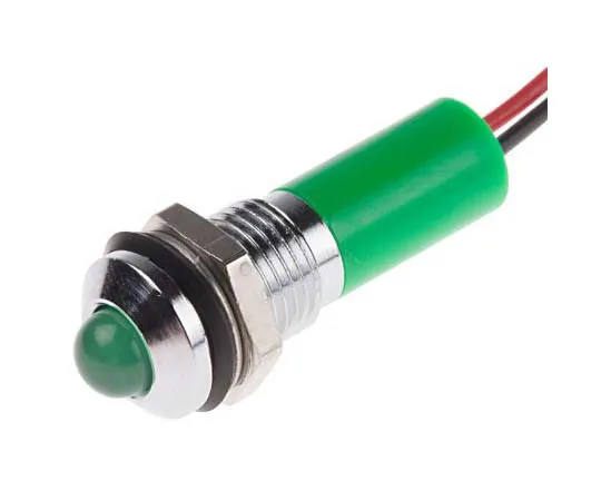 63-7761-31　RS PRO Green Indicator, 12 V dc, 8mm Mounting Hole Size, Lead Wires Termination, IP67　723-9457