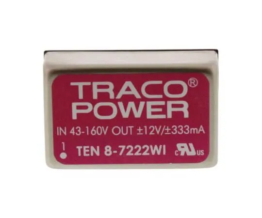63-7773-25　TRACOPOWER TEN 8WI 8W Isolated DC-DC Converter Through Hole, Voltage in 43 → 160 V dc, Voltage out ±12V dc　TEN 8-7222WI