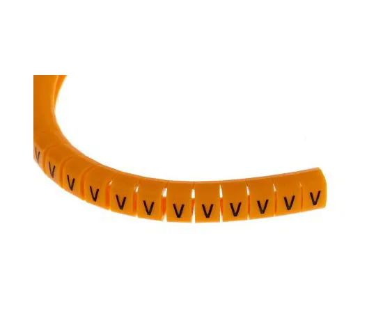 63-8016-68　RS Pro Snap On Cable Marker, Pre-printed V Black on Orange 4 → 5mm Dia. Range　812-1495
