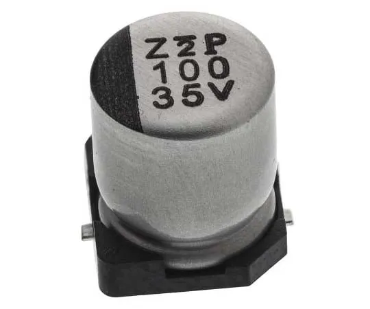 63-7781-76　Nichicon 100μF 35V dc Aluminium Electrolytic Capacitor, Surface Mount 6.3 (Dia.) x 7.7mm +105°C 6.3mm 2.2mm　UWT1V101MCL1GS