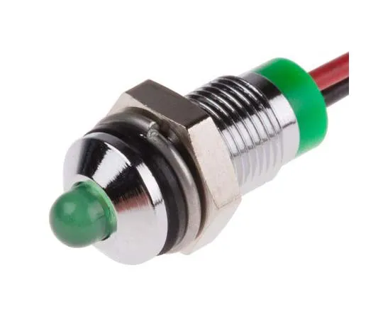 63-7760-47　RS PRO Green Indicator, 2 V dc, 6mm Mounting Hole Size, Lead Wires Termination, IP67　722-7675