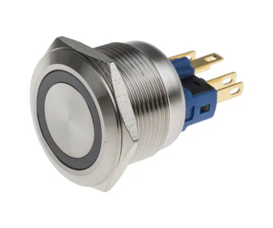 63-8015-24　RS Pro Single Pole Double Throw (SPDT) Momentary Blue LED Push Button Switch, IP65, IP67, 22 (Dia.)mm, Panel Mount,　811-8534