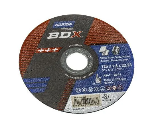 63-7992-19　Norton BDX Cutting Disc Aluminium Oxide Cutting Disc, 125mm Diameter, 1.6mm Thick　66252831460