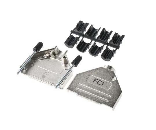 63-7784-03　Amphenol FCI 8655MH Series Die Cast Zinc D-sub Connector Backshell, 25 Way, Strain Relief　8655MH2501BKLF