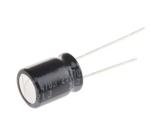 63-7764-35　Rubycon 470μF 25V dc Aluminium Electrolytic Capacitor, Through Hole 10 (Dia.) x 12.5mm +105°C 10mm 5mm　25ZLJ470M10X12.5