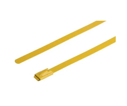 63-7790-38　RS Yellow Polyester Coated Stainless Steel Roller Ball Cable Tie, 360mm x 4.6 mm　743-6257