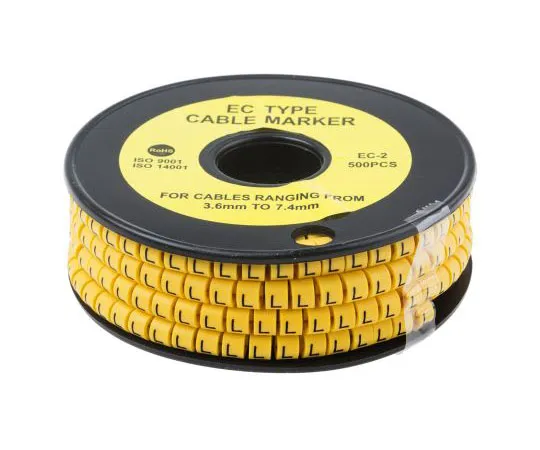 63-8015-88　RS PRO Slide On Cable Marker, Pre-printed L Black on Yellow 3.6 → 7.4mm Dia. Range　812-1007