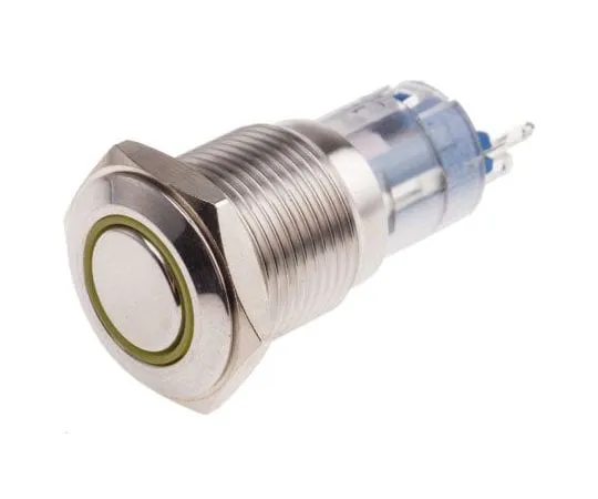 63-8015-14　RS Pro Single Pole Double Throw (SPDT) Momentary Yellow LED Push Button Switch, IP65, IP67, 16 (Dia.)mm, Panel Mount,　811-8461