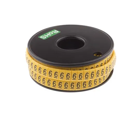 63-8016-06　RS Pro Slide On Cable Marker, Pre-printed 6 Black on Yellow 3.5 → 7mm Dia. Range　812-1098