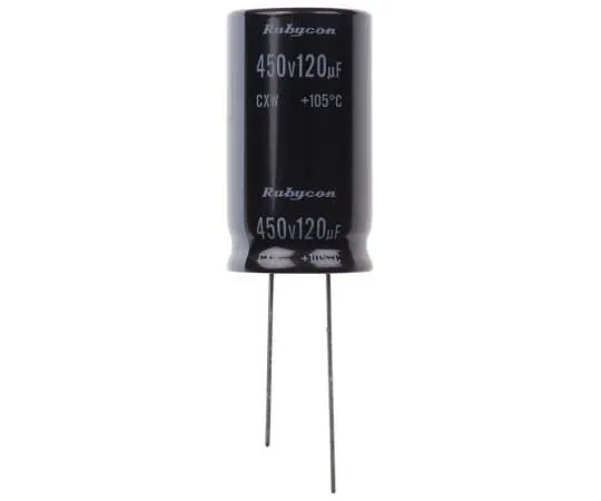 63-7798-94　Rubycon 120μF 450V dc Aluminium Electrolytic Capacitor, Through Hole 18 (Dia.) x 31.5mm +105°C 18mm 7.5mm　450CXW120MEFC18X31.5