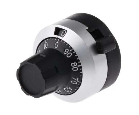 63-7789-84　Bourns Potentiometer Knob, Dial Type, 22.8mm Knob Diameter, Black, Chrome, 6.35mm Shaft　H-516-6A