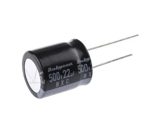 63-7798-99　Rubycon 22μF 500V dc Aluminium Electrolytic Capacitor, Through Hole 18 (Dia.) x 20mm +105°C 18mm 7.5mm　500BXC22MEFC18X20