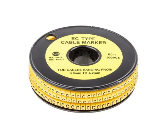 63-8015-60　RS PRO Slide On Cable Marker, Pre-printed C Black on Yellow 3 → 4.2mm Dia. Range　812-0843