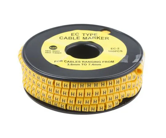 63-8015-85　RS Slide On Cable Marker, Pre-printed H Black on Yellow 3.6 → 7.4mm Dia. Range　812-0994