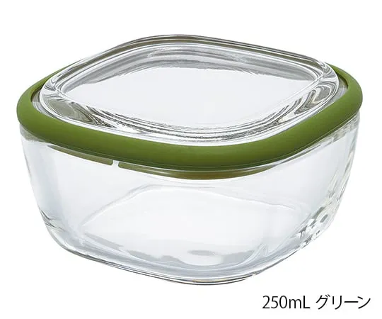 3-7432-01　［Discontinued］Heat-Resistant Square Container (HARIO) 250mL Green　CWK-S-OG