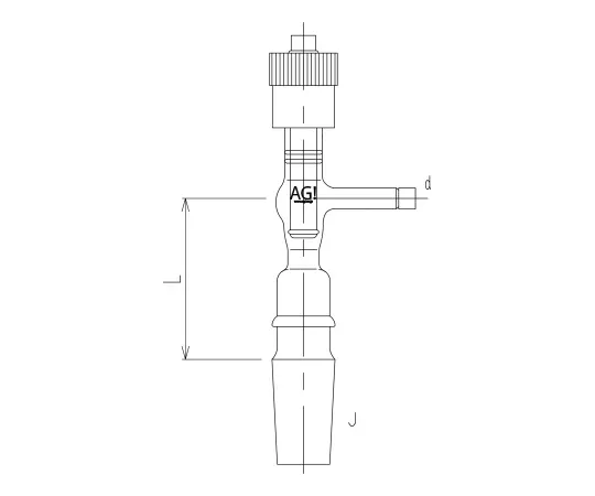 62-2120-75　［Discontinued］Exhaust Tube with High Vacuum Greaseless Valve Male Grooved Core Rod Material: PTFE　2490-9-0M-G-9