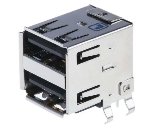 63-7778-82　Lumberg Dual Port Right Angle Through Hole, Version 2.0 Type A USB Connector, Receptacle　2410 05
