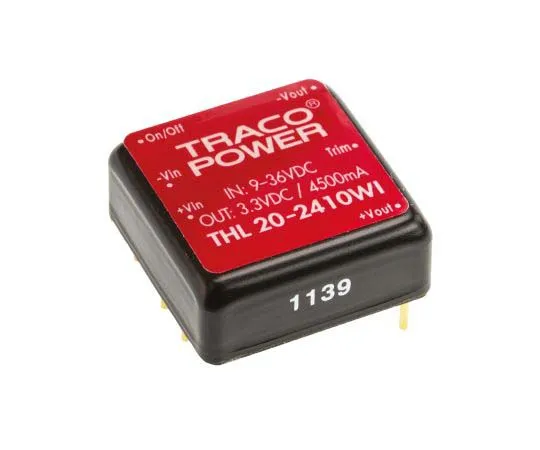 63-7773-41　TRACOPOWER THL 20WI 20W Isolated DC-DC Converter Through Hole, Voltage in 9 → 36 V dc, Voltage out 3.3V dc　THL 20-2410WI