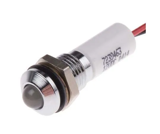 63-7761-32　RS PRO White Indicator, 12 V dc, 8mm Mounting Hole Size, Lead Wires Termination, IP67　723-9463
