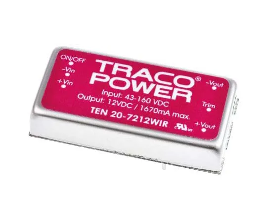 63-7773-63　TRACOPOWER TEN 20WIR 20W Isolated DC-DC Converter Through Hole, Voltage in 43 → 160 V dc, Voltage out 12V dc　TEN 20-7212WIR