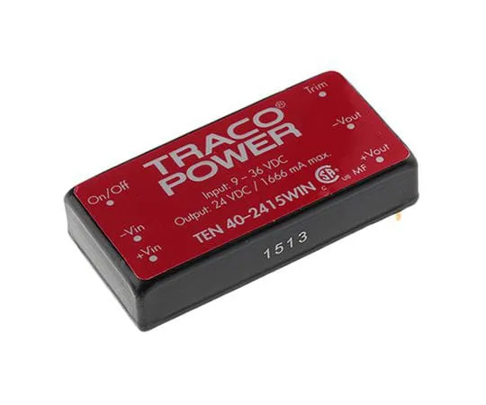 63-7970-43　TRACOPOWER TEN 40WIN 40W Isolated DC-DC Converter Through Hole, Voltage in 9 → 36 V dc, Voltage out 24V dc　TEN 40-2415WIN