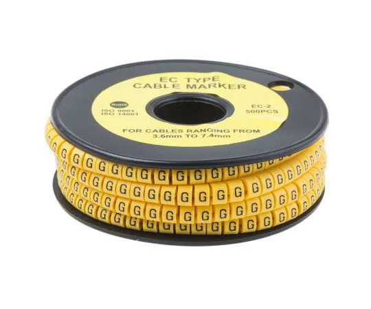 63-8015-84　RS Slide On Cable Marker, Pre-printed G Black on Yellow 3.6 → 7.4mm Dia. Range　812-0985