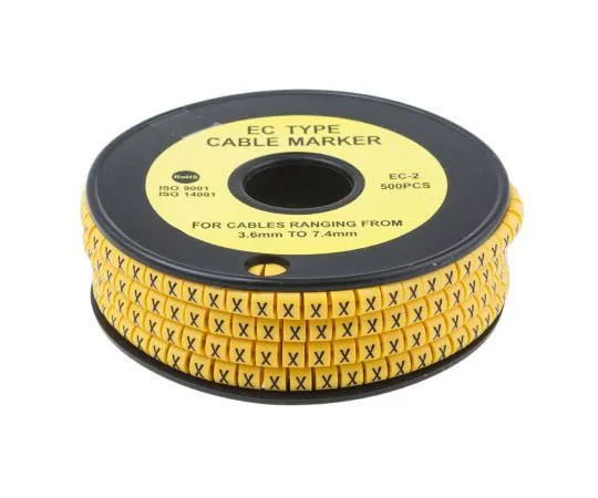 63-8015-94　RS Pro Slide On Cable Marker, Pre-printed X Black on Yellow 3.6 → 7.4mm Dia. Range　812-1041