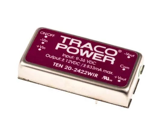 63-7773-67　TRACOPOWER TEN 20WIR 20W Isolated DC-DC Converter Through Hole, Voltage in 9 → 36 V dc, Voltage out ±12V dc　TEN 20-2422WIR