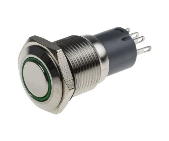 63-8015-07　RS Single Pole Double Throw (SPDT) Latching Green LED Push Button Switch, IP65, IP67, 16 (Dia.)mm, Panel Mount, 250V ac　811-8405