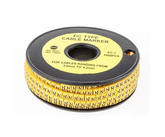 63-8015-64　RS PRO Slide On Cable Marker, Pre-printed N Black on Yellow 3 → 4.2mm Dia. Range　812-0878