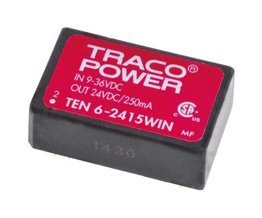 63-7805-76　TRACOPOWER TEN 6WIN 6W Isolated DC-DC Converter Through Hole, Voltage in 9 → 36 V dc, Voltage out 24V dc　TEN 6-2415WIN