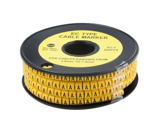 63-8015-78　RS PRO Slide On Cable Marker, Pre-printed A Black on Yellow 3.6 → 7.4mm Dia. Range　812-0963